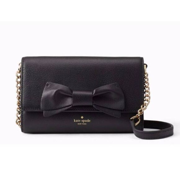 KATE SPADE Olive Drive Marcy Black Leather Bow Crossbody Bag - Picture 1 of 8